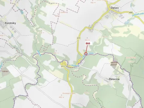 Dražba pozemku, Dešov, 1277 m2